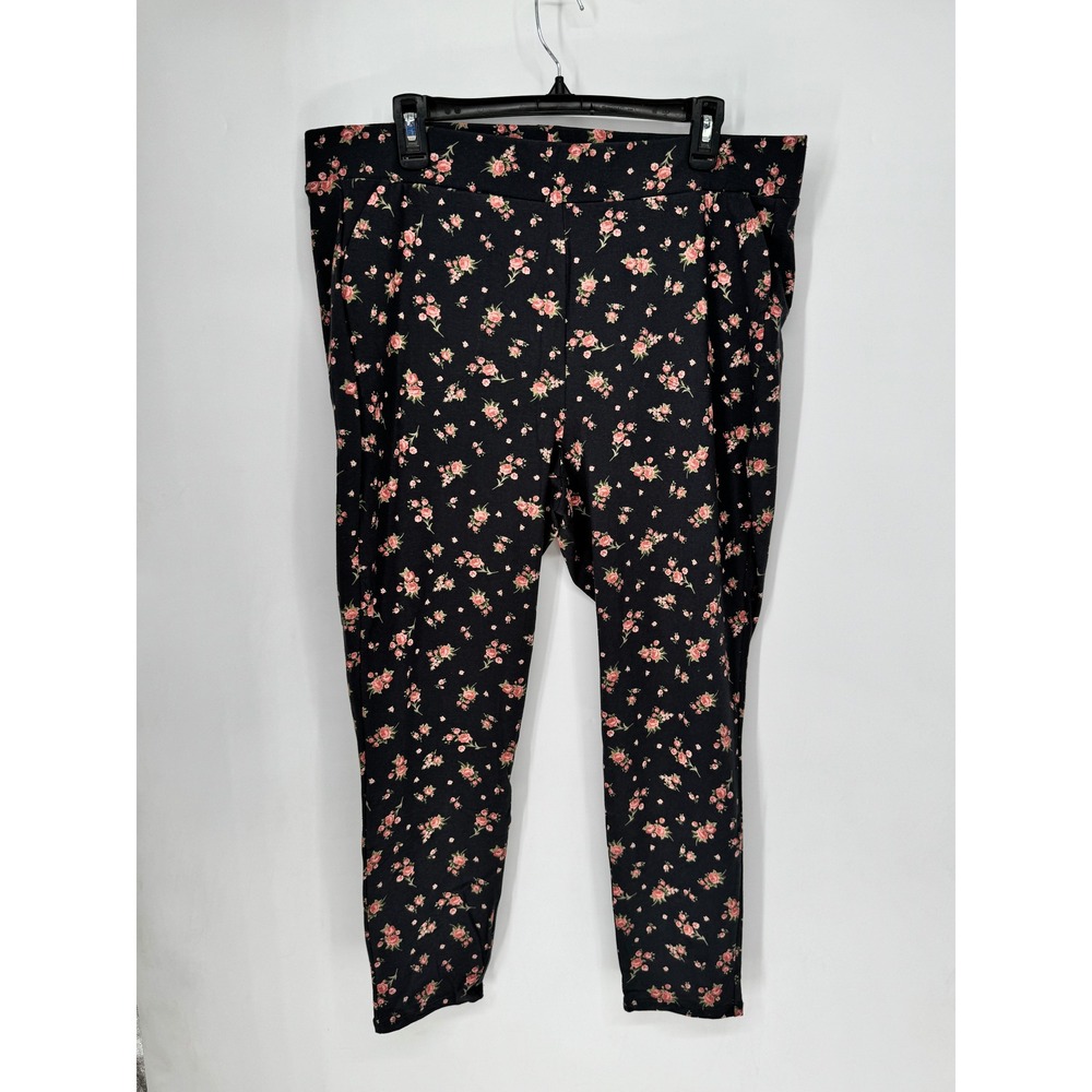 Torrid Leggings Womens 3 Black Pink Good Floral Cotton Stretch Pockets High Rise